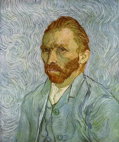Selbstbildnis - barhaupt, in geöffnetem Rock vor wirbelförmig bewegtem Hintergrund Vincent van Gogh